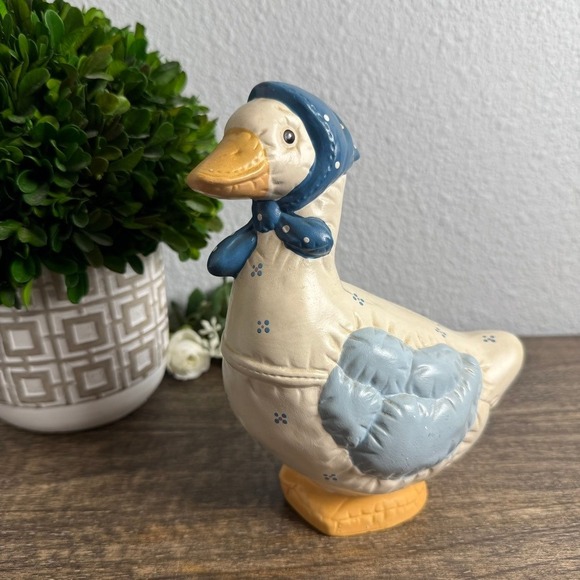 Other - Vintage Country Goose Coin Bank Blue Bonnet Farmhouse Cottagecore Decor 8"